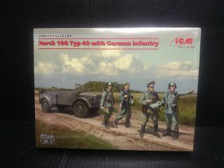 Icm 1/35 Scale Horch 108 Typ 40 W/german Infantry Plastic Model Kit Icm35504