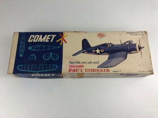 Comet Vought F4u - 1 Corsair Flying Balsa Wood Model 20 " Wingspan Rubber Kit 3404