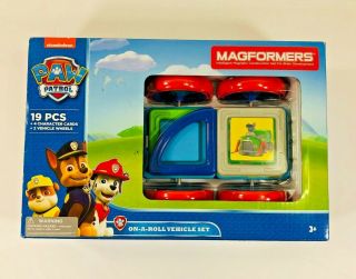 Magformers Paw Patrol 19 Pc Building Kit On A Roll Vehicle Set 66005 -