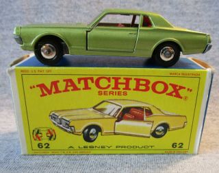 Vintage Matchbox Lesney No 62 Mercury Cougar Mib 1968 Type E Box