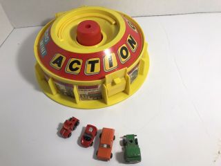 Vintage Tara Toy Micro Mini Action Garage With 4 Cars Micro