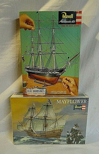 Look 1956 Revell " Old Ironsides " & 1969 " Mayflower " Historical Ship Model Kits