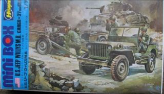 Mib Hasegawa 1/72 Us Army Ww2 Willys Jeep With 37mm Anti - Tank Gun/cargo Trailer