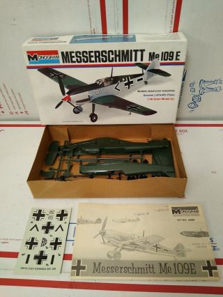 Monogram Messerschmitt Me 109 E 1/48 Airplane Model Kit 1973 Complete Open Box