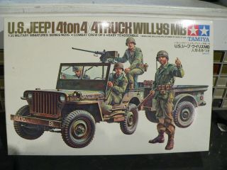 U.  S.  Jeep 4ton 4x4 Truck Willys Mb,  Trailer And 4 Figures 1/35 Scale By Tamiya