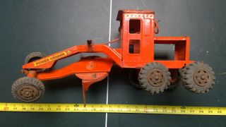 Marx Toy Lumar Power Road Grader Pressed Steel Orange Usa Toy Vintage