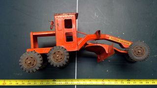 Marx Toy Lumar Power Road Grader Pressed Steel Orange USA Toy Vintage 3