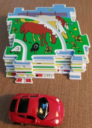 Vehicle Puzzle Track Play Set By Ideas In Life 16 Interlocking Tiles,  Red Car