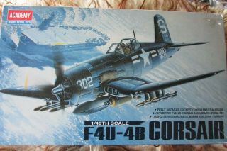 Academy 1/48 F4u - 4b Corsair Navy Fighter Plane Model Kit Open All Parts Present