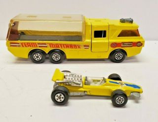 Vintage Lesney MATCHBOX SUPERKINGS K - 7 Racing Car Transporter & Car 3