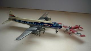 2 Vintage Built Airplane Models United Dc - 7 Red Baron Old Toy Plastic