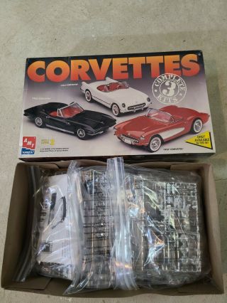 Amt/ertl 3 Car Model Kit 8175 Corvettes 1953 1957 & 1963 1:25 Open Box Wip?