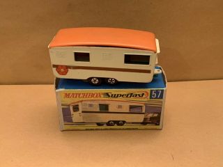 Superfast Matchbox No.  57 Trailer Caravan Cream,  Flower Stripe Labels Box