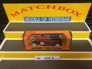 Matchbox Models Of Yesteryear,  Y4 Duesenberg Code 3 Model In Red/black,  Lesney