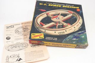 Vintage 1960s Lindberg Us Space Station Model Kit Empty Box Only No Kit Display