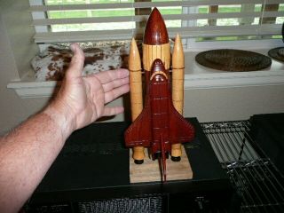 Wooden Space Shuttle Full Stack 15 " Tall Display Model With Wooden Base