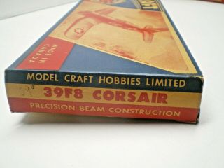 Vintage 1940 ' s MODEL CRAFT HOBBIES CORSAIR KIT 39F8 Balsa wood 39 cents 3