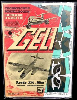 Vintage Geli 23 1/33 Arado Ar 234 Blitz Paper Model Kit