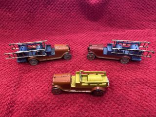 2 Tootsie Toy Fire Truck/ Ladder And Tanker,  No.  4652,  3 1/2 Inches,  1927 - 1933.