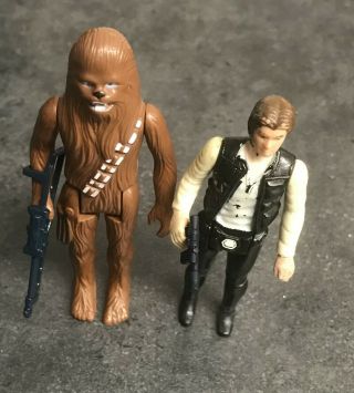 Vintage Star Wars Figures - Han Solo (small Head) & Chewbacca - 1977 - Complete