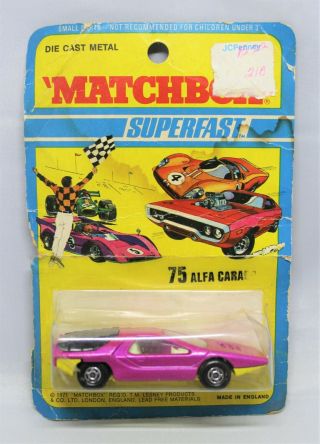 Matchbox Lesney Superfast No75 Alfa Carabo In " Bright Purpley With Yel Base Moc