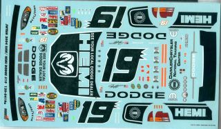 NASCAR DECAL 19 HEMI DODGE 2004 DODGE JEREMY MAYFIELD KANSAS SCHEME 1/24 JWTBM 2
