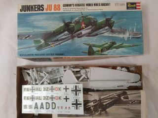 1967 Revell H - 113 Junkers Ju - 88 - 1/72 Scale Kit W/good Decals & All Paperwork
