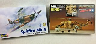 Revell Spitfire Mk Ii 1:48 Scale & Tamiya Mi - 24 Hind Helicopter 1:72 Scale Model
