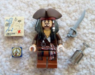 Lego Pirates Of The Caribbean - Rare Captain Jack Sparrow W/ Compass Map Sword,