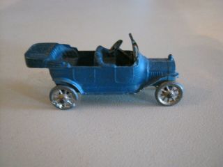 Tootsietoy Model T Convertible.  3 Inches Long.  Blue Paint,  Gold Wheels.