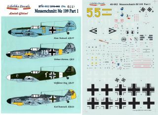 Lifelike Decals 1/48 Messerschmitt Bf 109e/f - 4/g 1.  /jg 3 Jg 77 Jg 51 (luftwaffe)