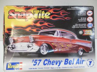 1957 Chevy Bel Air Revell Snap Tite 1/25 Scale Model Kit Opened Box Molded Red