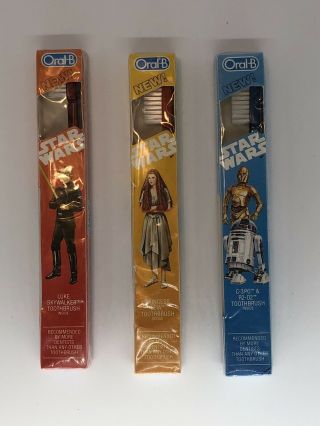3 1983 Vintage Star Wars Oral B Toothbrushes Princess Leia C3po R2d2 Luke