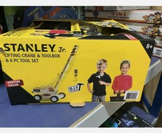 Stanley Jr.  Lifting Crane & Toolbox,  6 Piece Tool Set Real Tools For Kids Ob