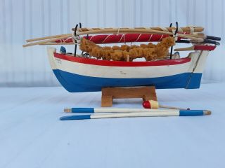 Vintage Greek Hand Made Wood Wooden Sail Boat Model Toy
