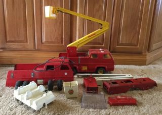 Vintage Tonka Fire Snorkel Rescue Truck Pressed Steel 17 " Long With Spare Parts