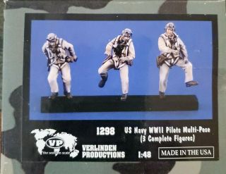 Verlinden 1:48 Us Navy Wwii Pilots Multi - Pose 3 Resin Figures Kit 1298