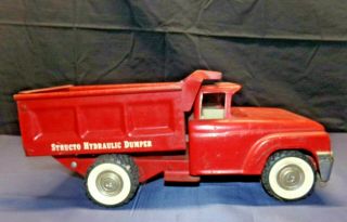 Vintage 1960s Red Structo Hydraulic Dumper Pressed Steel Toy Truck