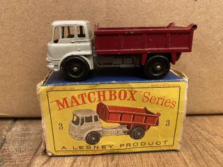 Vintage 1961 Matchbox Lesney No 3b Bedford Tipper Truck Grey / Maroon Bpw