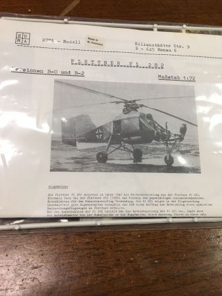 Vintage Airfix 1:72 Huma Flettner F1 282 Helicopter Model Kit -