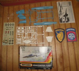 Vintage Matchbox 1:72 Usaf Starfighter F - 104g Plane Kit W/airborne Army Patches