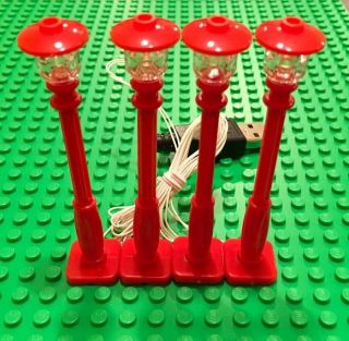 4 Red Christmas Village Lamp Post Led Street Light For Lego Usb With Power Bank