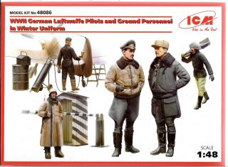 Icm Wwii German Luftwaffe Pilots,  Ground Personnel,  Winter Uniforms 1/48 086 St