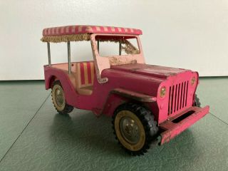 Vintage Tonka Pink Cj3a Beach Surrey Jeep,  Truck,  Pressed Steel Toy Vehicle