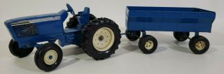 Vintage Ertl 415 Row Crop Tractor And Wagon 1/16 Diecast Blue
