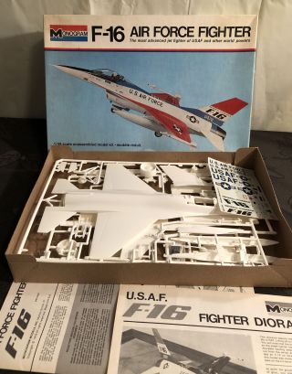1976 Monogram Plastic F - 16 Air Force Fighter Model Kit 5401 Scale 1:48 Open Box