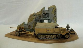 Pro - Built 1/76 Revell German Ww2 Headquarters With Halftrack & Bmw Motorcycle