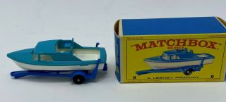 Matchbox 9 Cabin Cruiser And Trailer With Box And Black Wheels Lesney