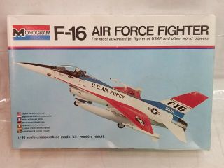 F - 16 Air Force Fighter Jet Monogram Model Kit 5401 Cib Vintage Iron Eagle