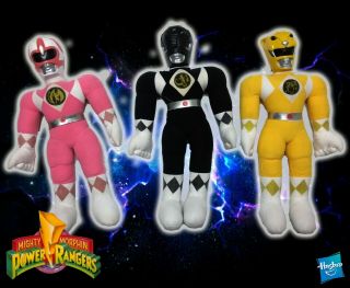 Vintage Mighty Morphin Power Rangers 19 " Black Pink Yellow Plush Action Pal 1993